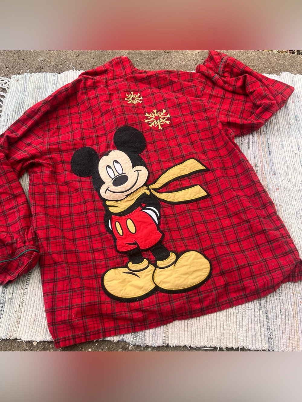 Disney Mickey Mouse Plaid Flannel Pajama PJ Button Down Top Shirt Large